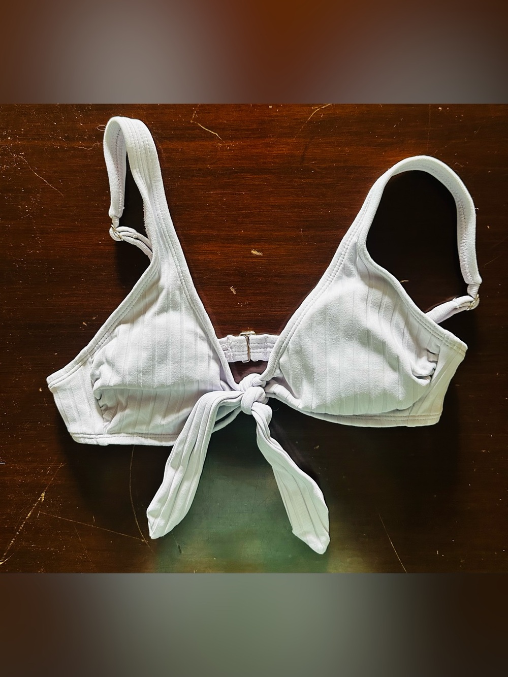 Xhilaration Cream Ribbed Tie-Front Bikini Top